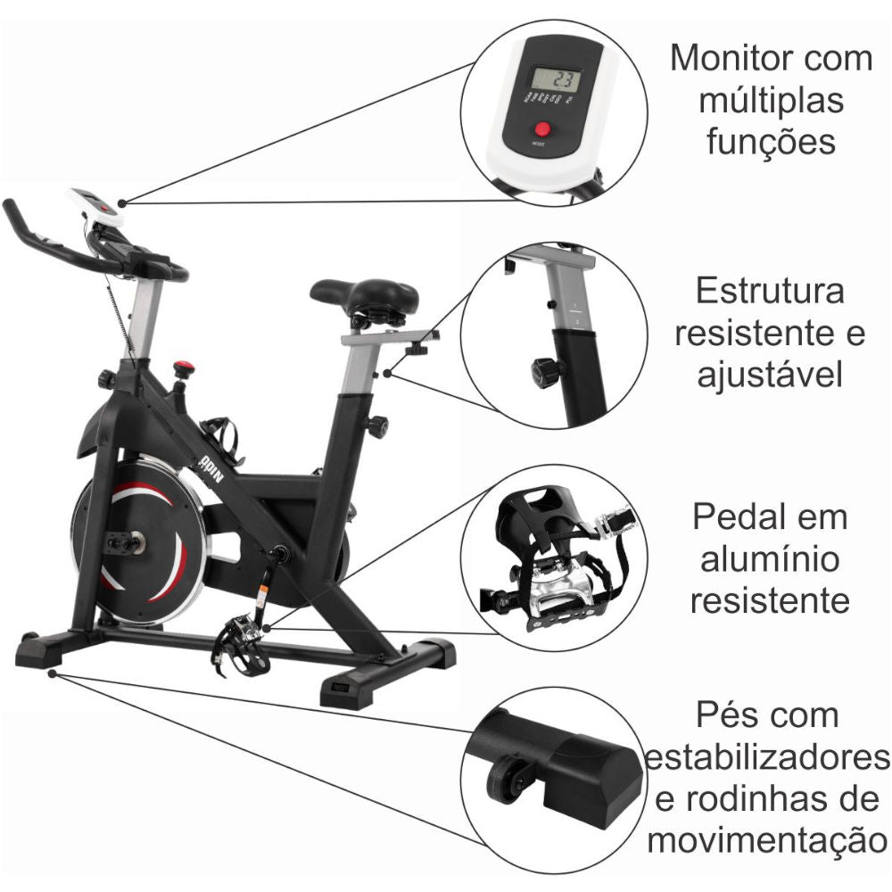 Bicicleta Ergométrica Para Spinning Mecânica 8kg Odin Fit Pace 3000, Cor Preto/Vermelho
