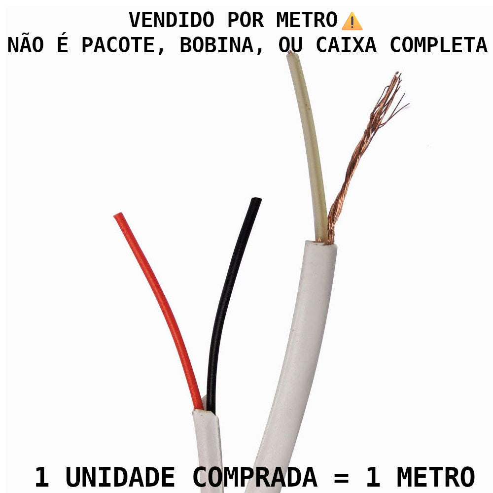 Metro de Cabo Coaxial 4mm Trançado com Alimentação Interna para CFTV, Diproseg, 2x26AWG - Branco (Venda por Metro)