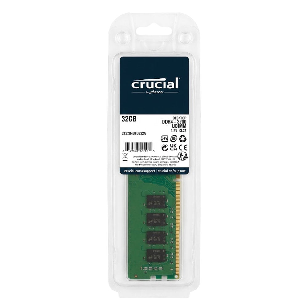 Memória RAM Desktop Crucial 32Gb DDR4 3200Mhz UDIMM 1,2V Cl22 (CT32G4DFD832A)