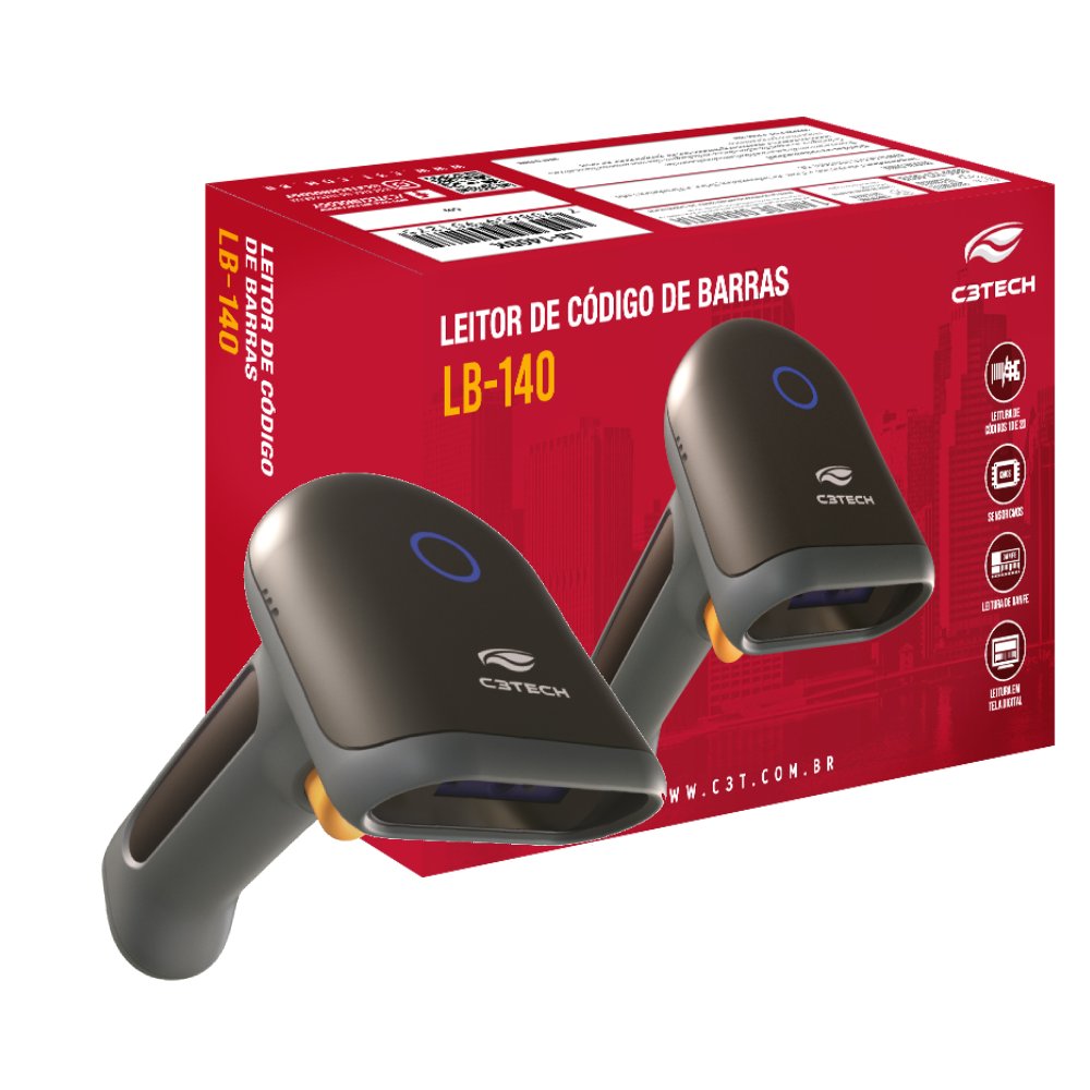 Leitor de Código de Barras 1D/2D USB LB-140BK C3Tech, Ler QR Code, Boleto e Danfe