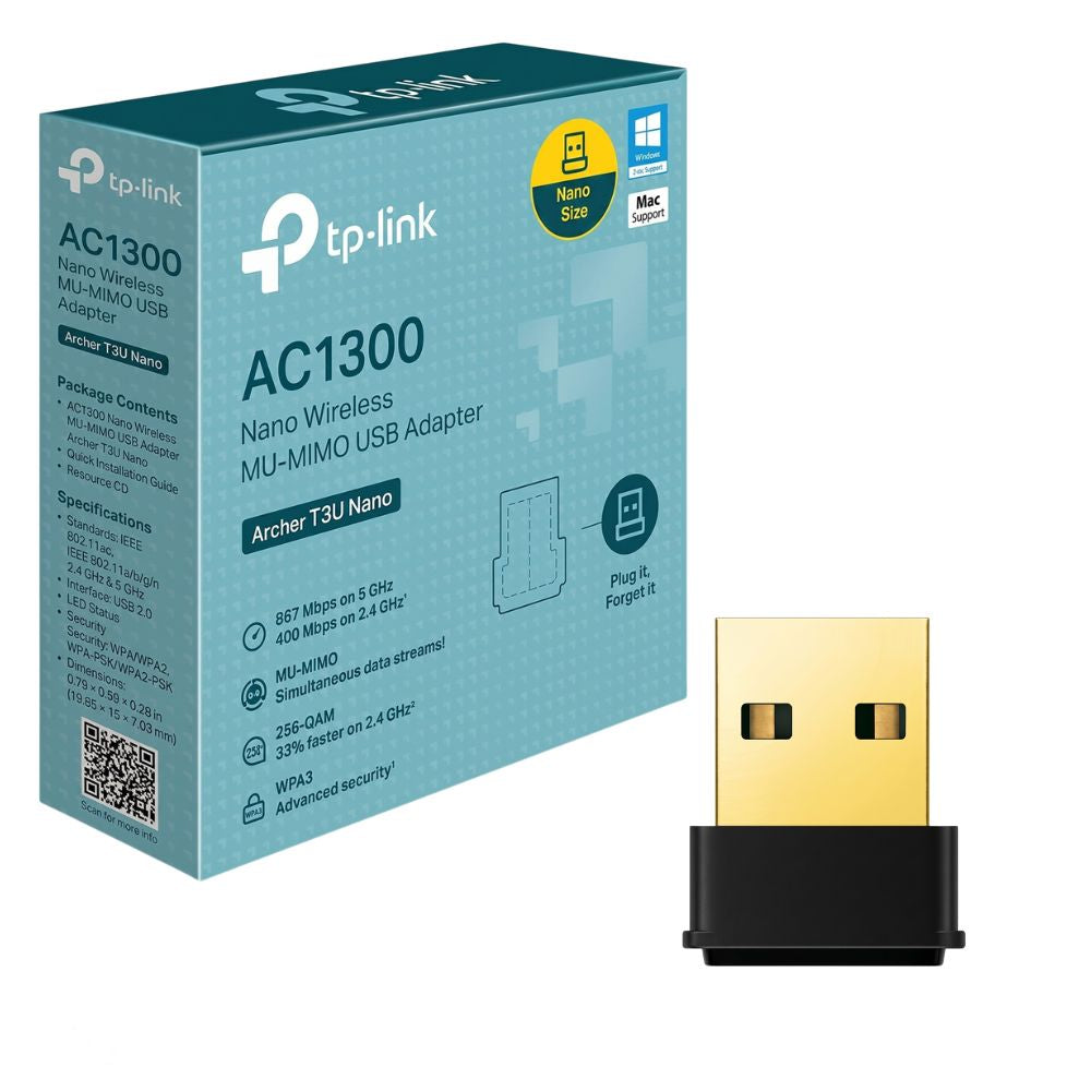 Adaptador USB WI-FI  T3U Nano AC1300 Wireless MU-MIMO USB (867 MBPS 5GHz/400Mbps 2.4GHz)