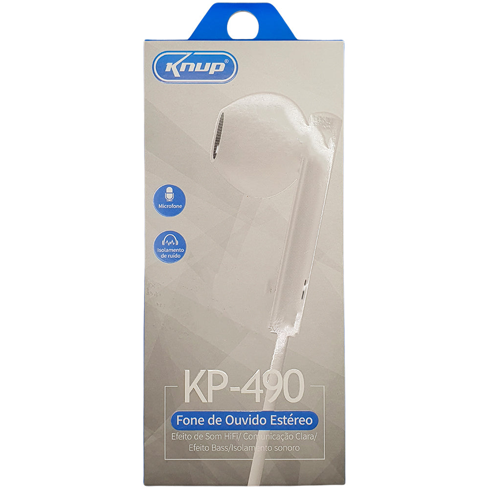 Fone de Ouvido Estéreo, Com Microfone e Isolamento de Ruído, KNUP - KP-490 - Branco