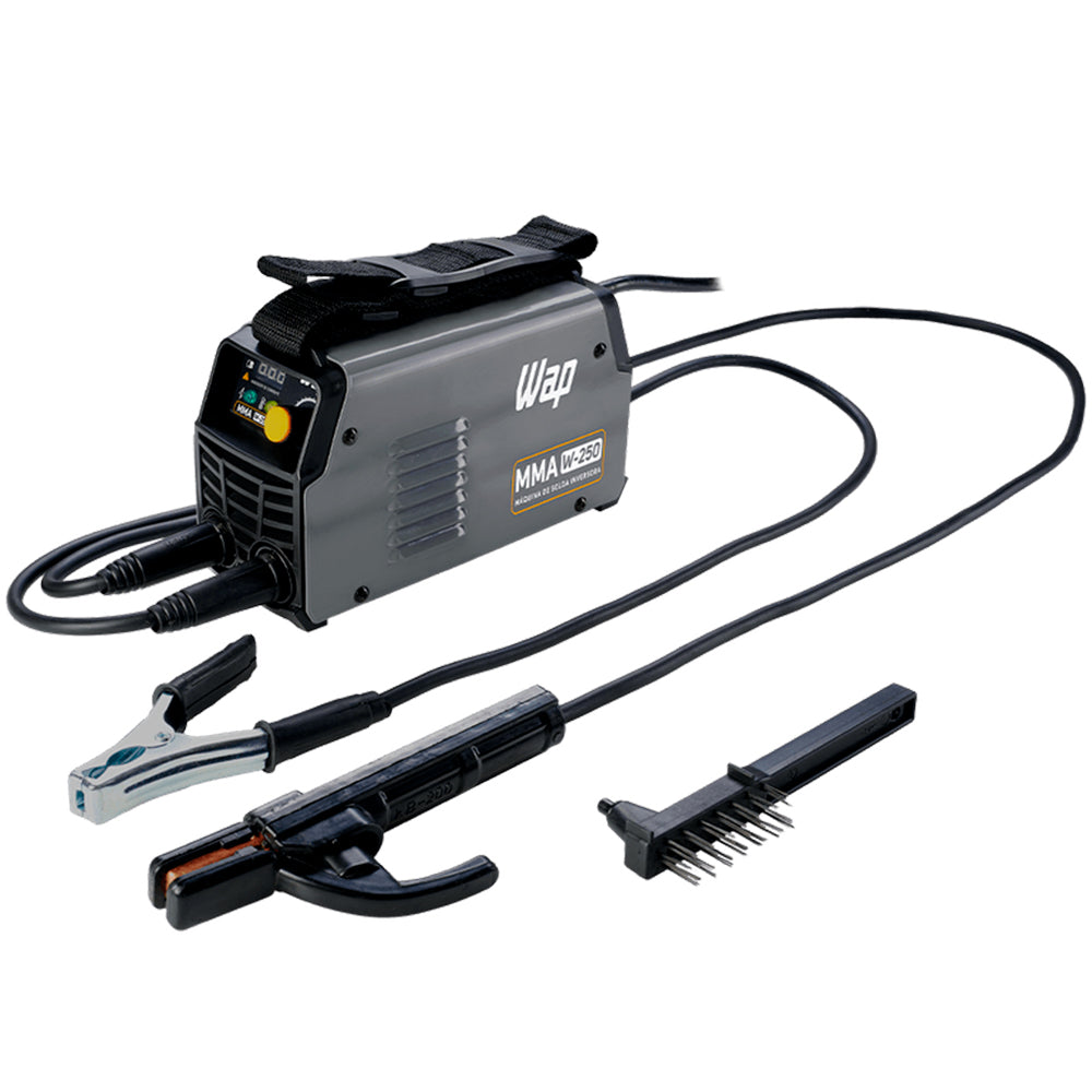 Máquina de Solda Inversora MMA W250 WAP Com Display Digital e Função VRD, Portátil, Solda Eletrodos de Até 4mm Bivolt