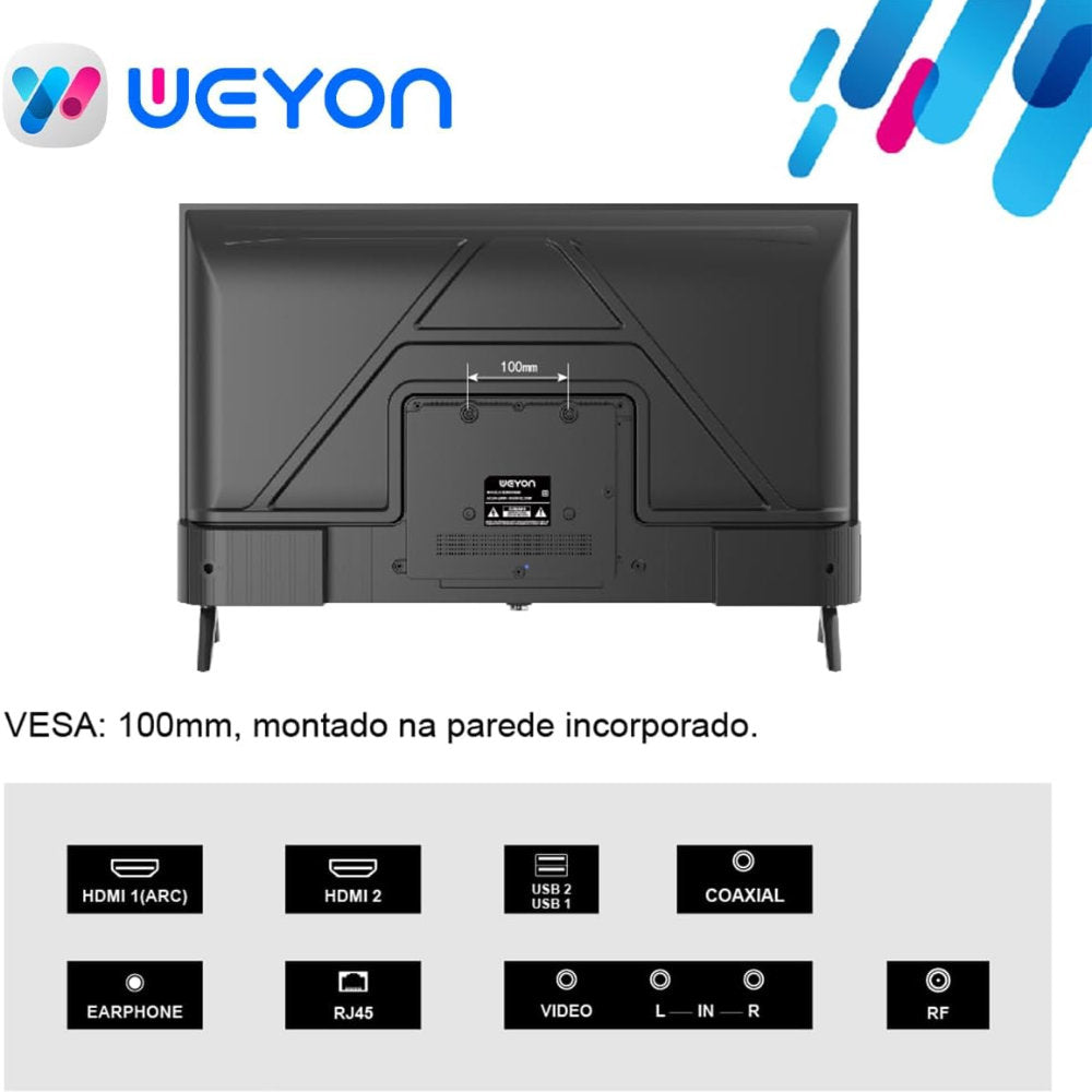 Smart TV 32" WEYON LED Android 14 HD Wi-Fi Google Play e Google Cast Bivolt