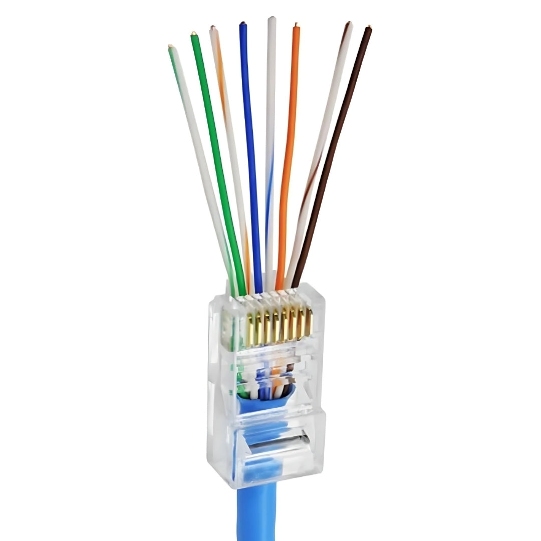 Conector Cristal RJ45 Cat5e/Cat6e EZ Exbom Vazado, CONT-RJ45V1K, 8P8C - Pacote Com 1.000 Unidades