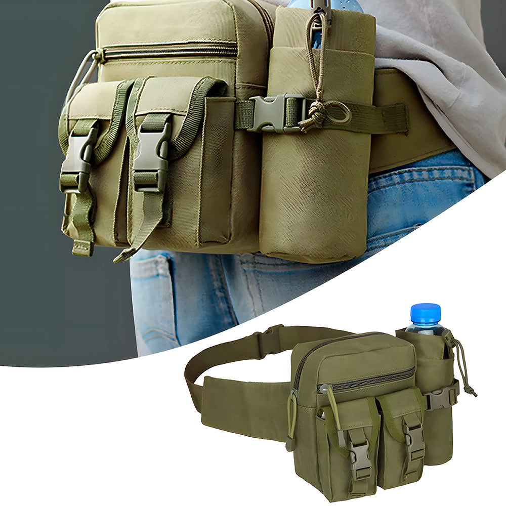 Bolsa de Cintura, Masculina, Pochete Militar, Para Viagens, Com Suporte Para Garrafa De Água, Nylon, Verde