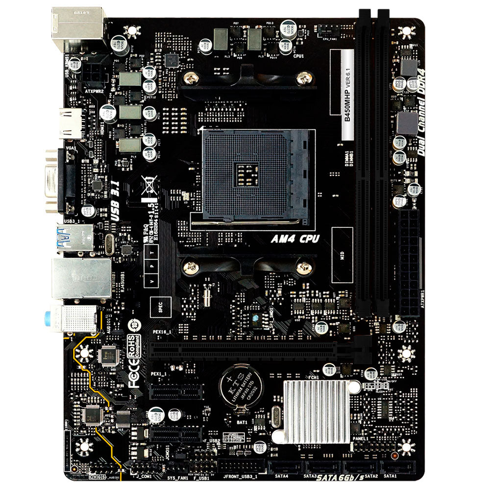 Placa Mãe Biostar B450MHP, Chipset B450, AMD AM4, mATX, DDR4, USB 3.2