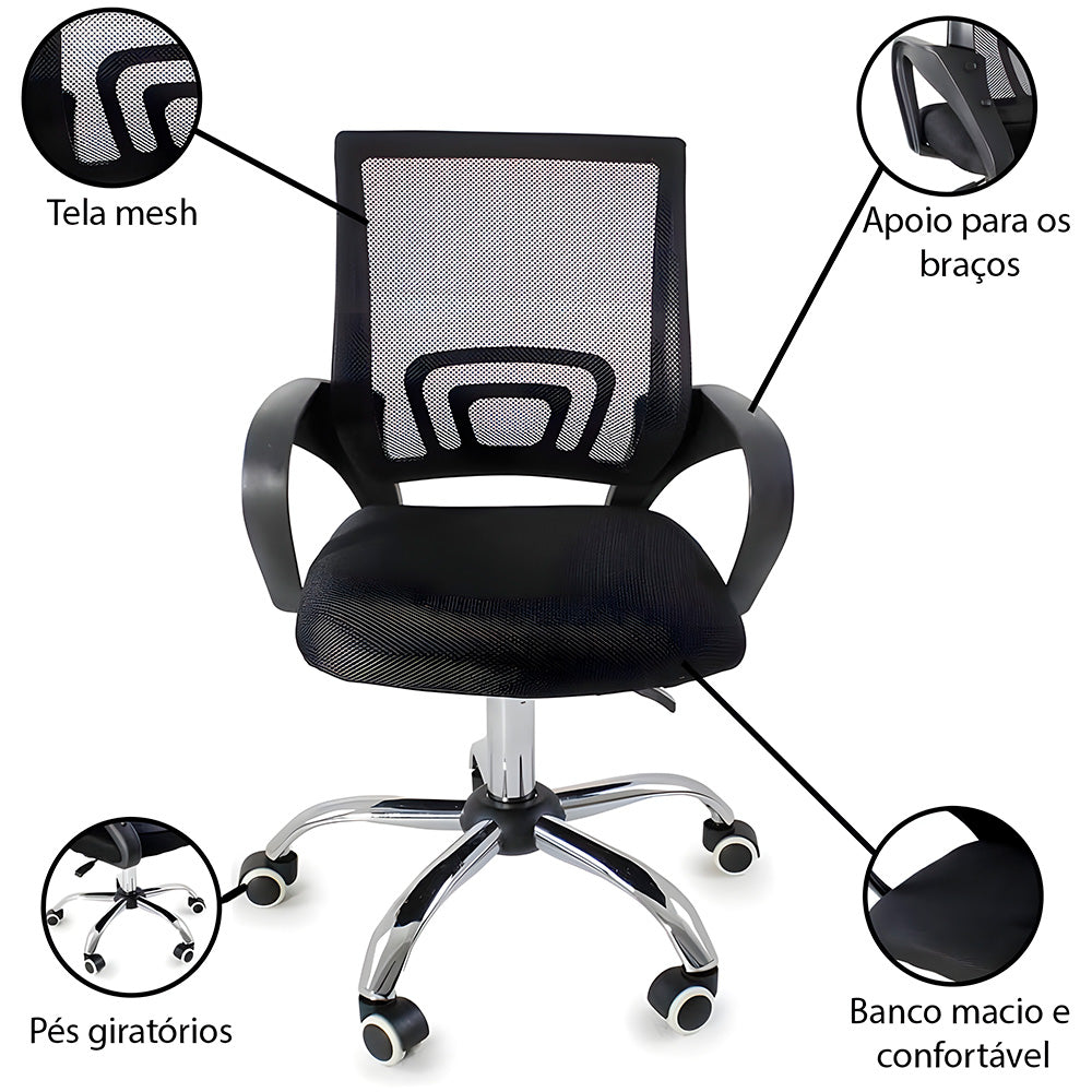 Cadeira de Escritorio Begonia, Tela Mesh, Ergonomica Giratoria