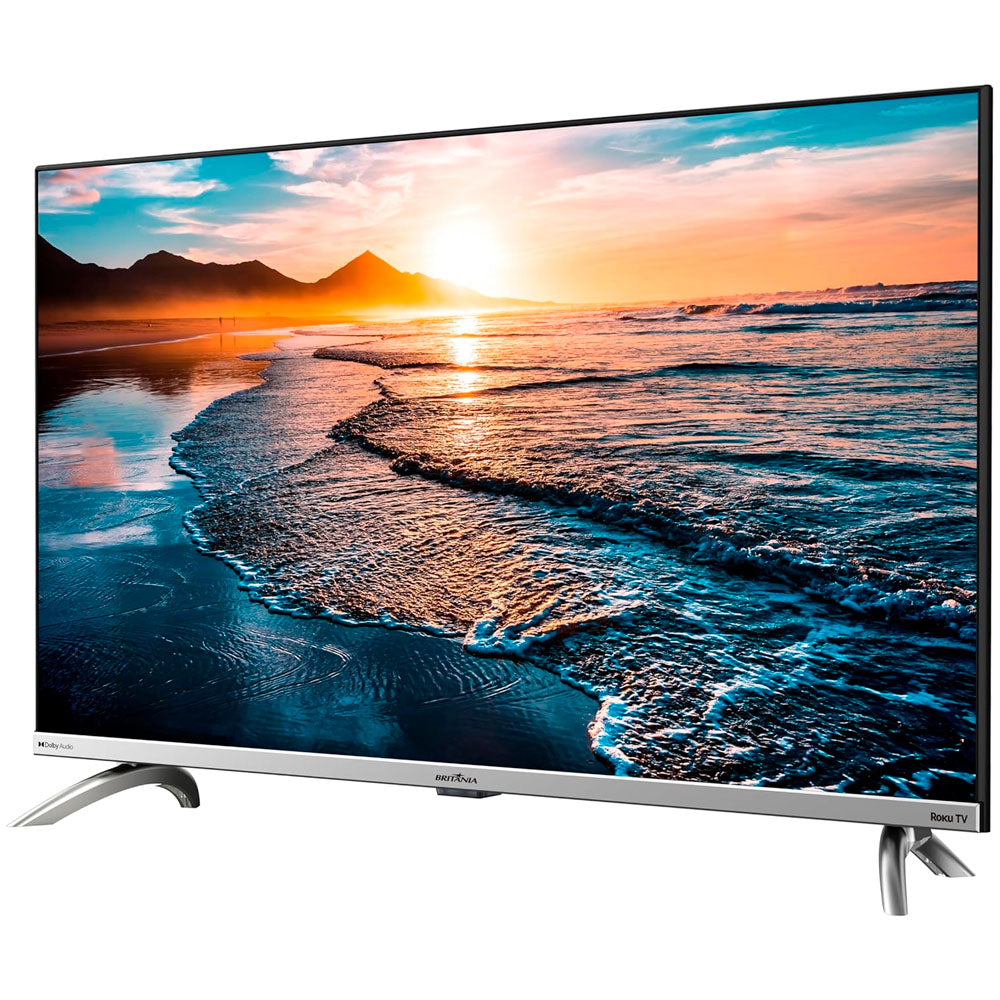 Smart TV LED 32” HD Britânia BTV32G7PR2CSGBL Dolby Audio, Wi-Fi, Entradas HDMI e USB, Roku TV
