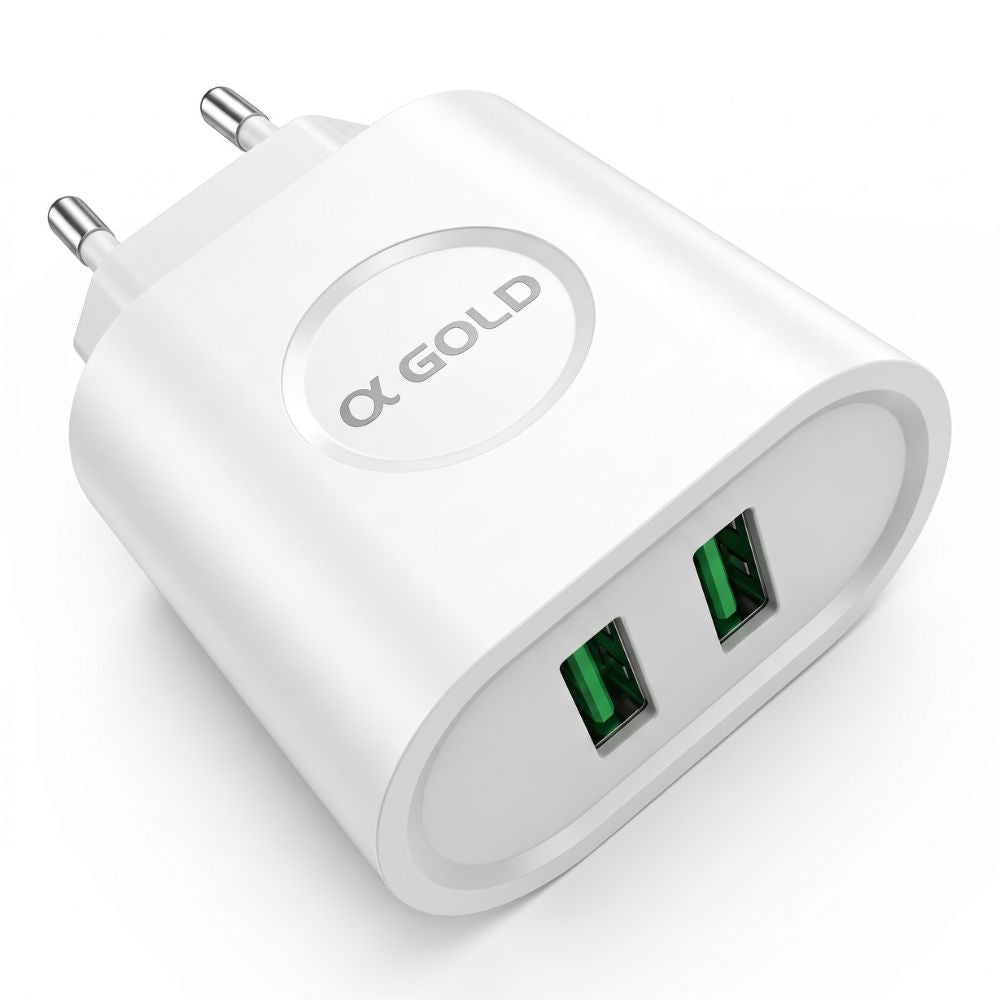 Carregador Rápido 5V Bivolt 2 Entradas USB com Cabo USB-C Universal A'Gold CA18-10, Branco
