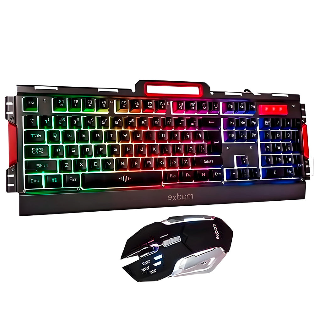 Kit Teclado e Mouse Gamer, iluminação de LED e Acabamento de Metal, ABNT 02511, EXBOM BK-G3000 - Preto