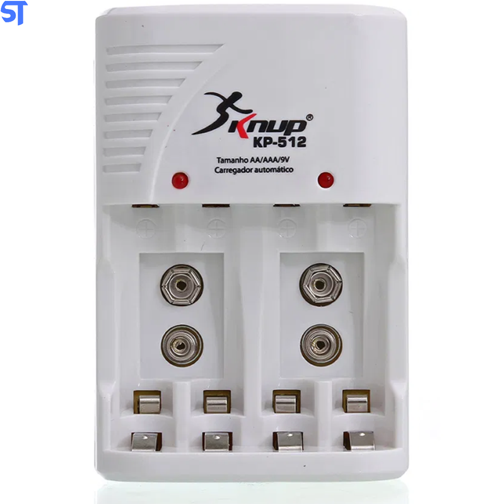 Carregador De Pilhas Recarregáveis AA/AAA/9v Bivolt Auto Stop Knup KP-512