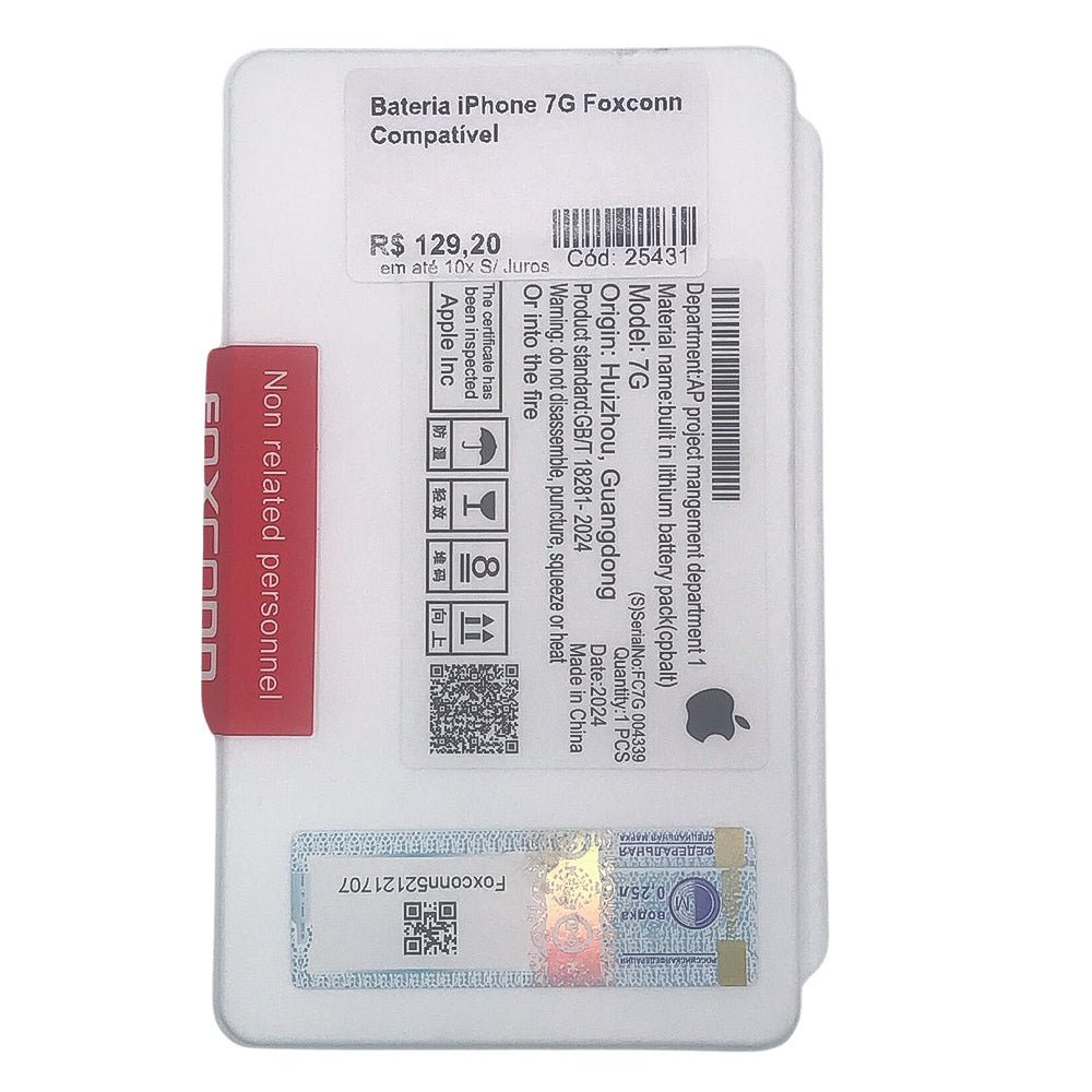Bateria Compatível Para iPhone 7G, Foxconn