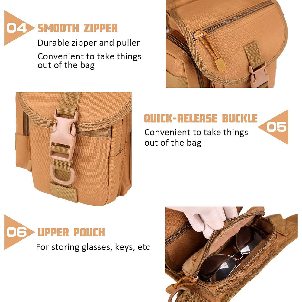 Pochete de Perna, Militar Com 7 Bolsos, Impermeável Com Ajuste de Tamanho, Multiuso - Bege