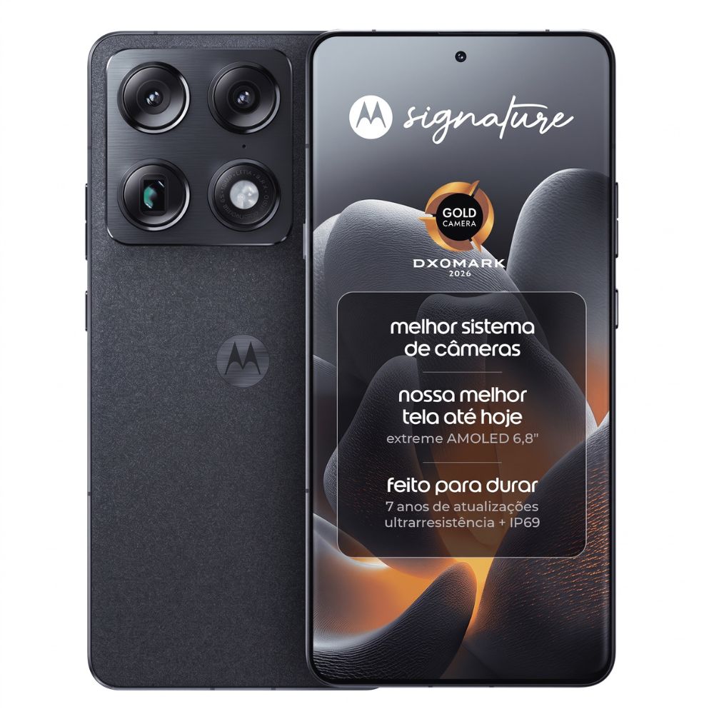 Smartphone Motorola Signature 6.8” 5G 24 RAM( 12GB + 12GB RAM Boost) 512GB Câmera Tripla 50MP Sony Lytia, 165Hz, Preto