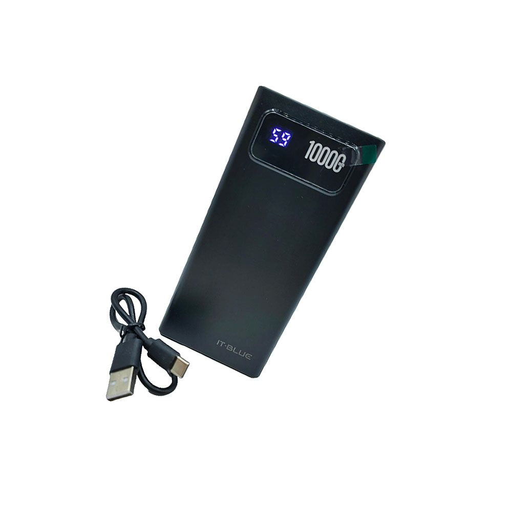 Carregador Portátil Power Bank 10000mAh 5 em 1, 4 Saídas - UBS1, UBS2, Lightning, USB-C, V8, Preto, It-Blue Max-0560