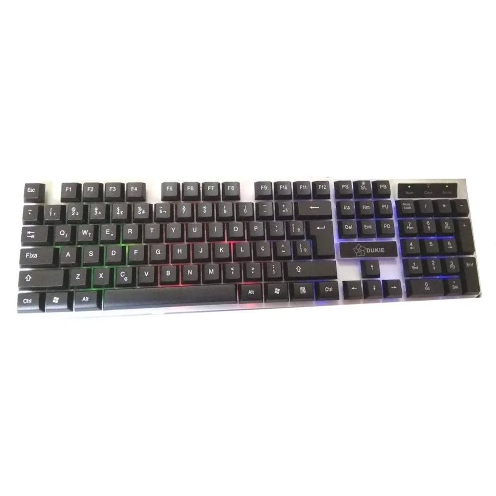 Teclado Usb Dukie K-518 Com Retroiluminação RGB, Feito em Membrana Com Design Ergonômico