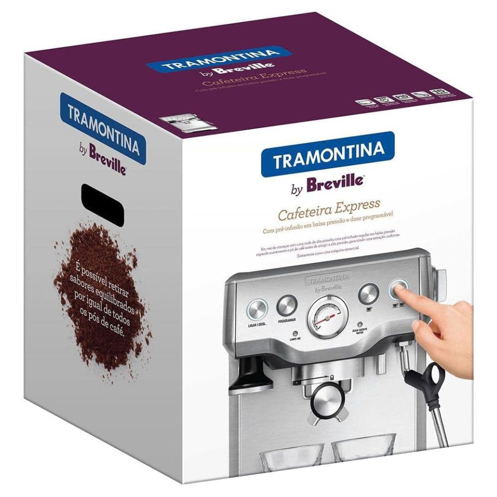 Cafeteira Espresso Tramontina by Breville Express Inox 1,8L 220V PID 15 Bar Reservatório Removível Bico Vapor