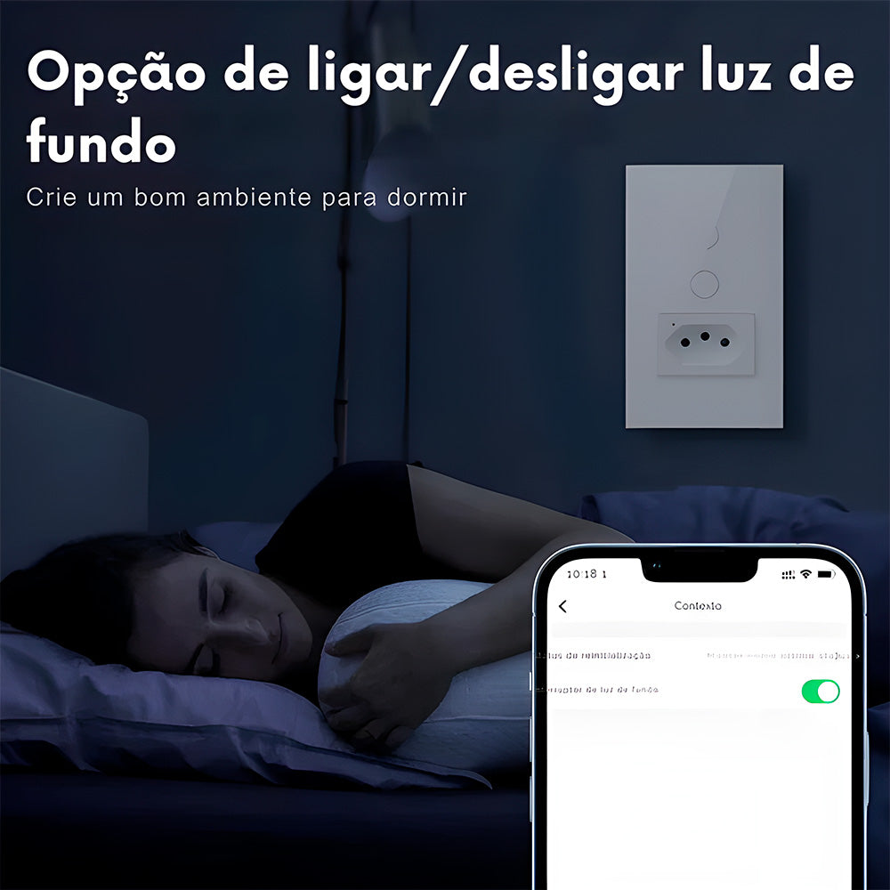 Interruptor Inteligente, Com Tomada, 2 Botões Touch, Wi-Fi, Compatível Com Alexa e Google Home, Avatto, Branco