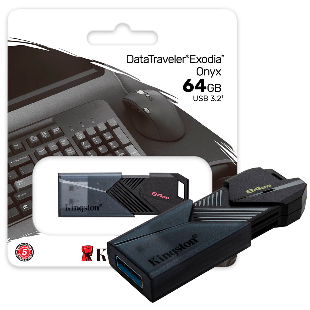 Pen Drive Kingston DataTraveler Exodia Onyx 64GB USB 3.2 Gen1, Preto Fosco, Tampa Deslizante - DTXON/64GB