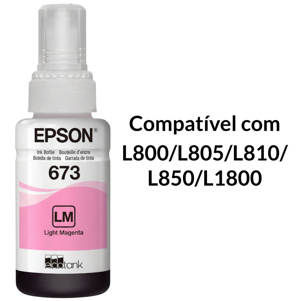 Refil de Tinta Epson 673 Magenta Claro 5.400 Páginas 70ml, Para L800 / L805/ L810/ L850/ L1800 (Cx)