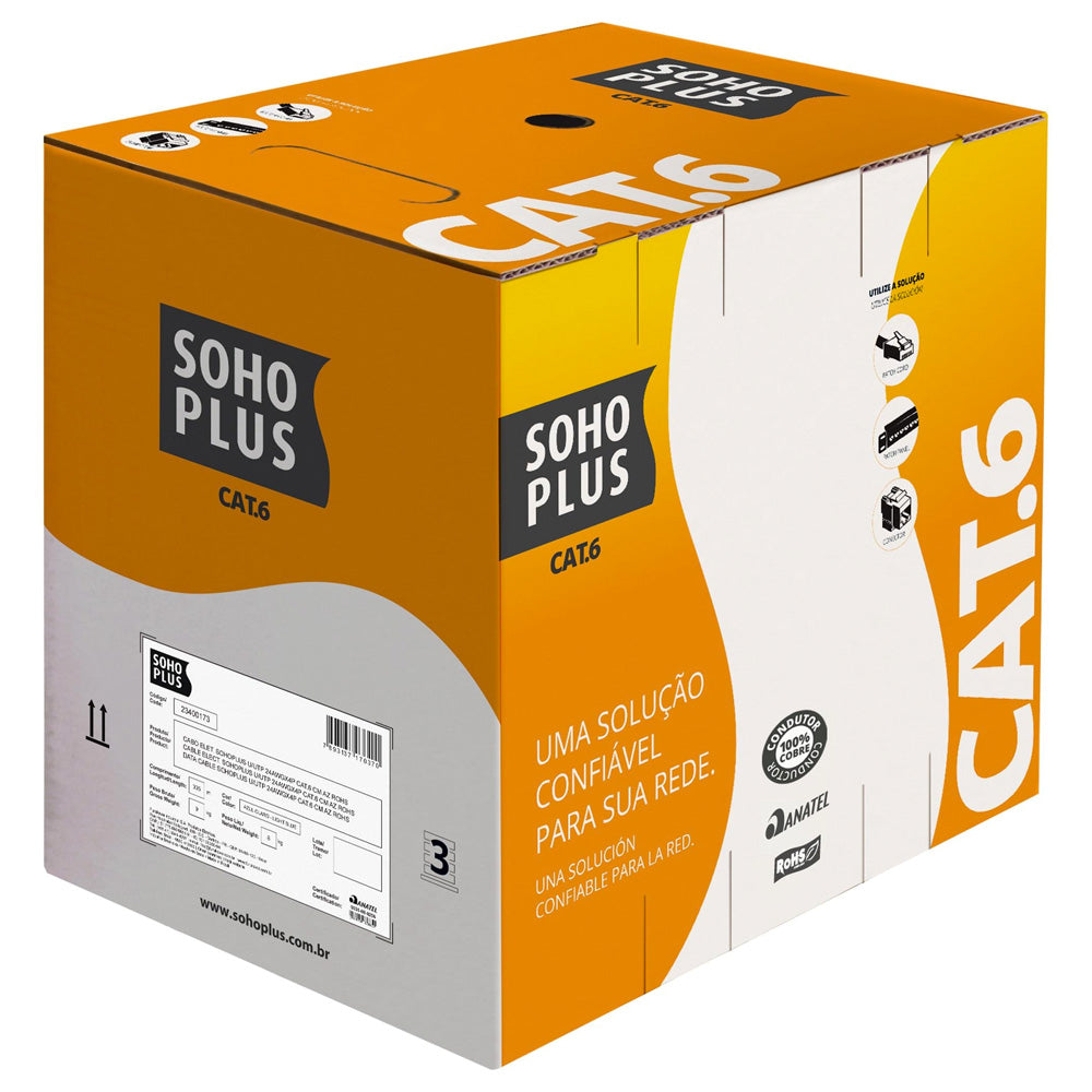 Caixa de Cabo de Rede Soho Plus Furukawa CAT6 Categoria 6- 24AWGX4P ROHS 100% Cobre Vermelho