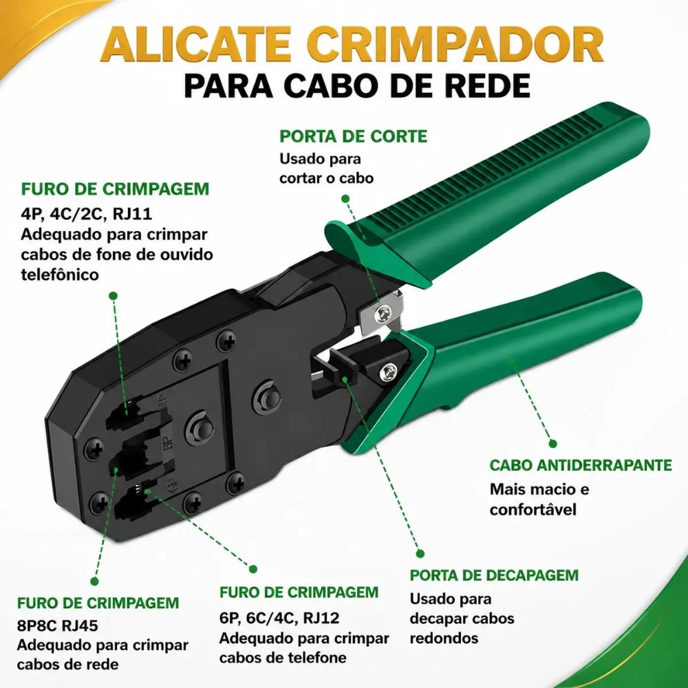 Kit Ferramentas Rede Informática Testador Lan Crimpar Rj45 Verde