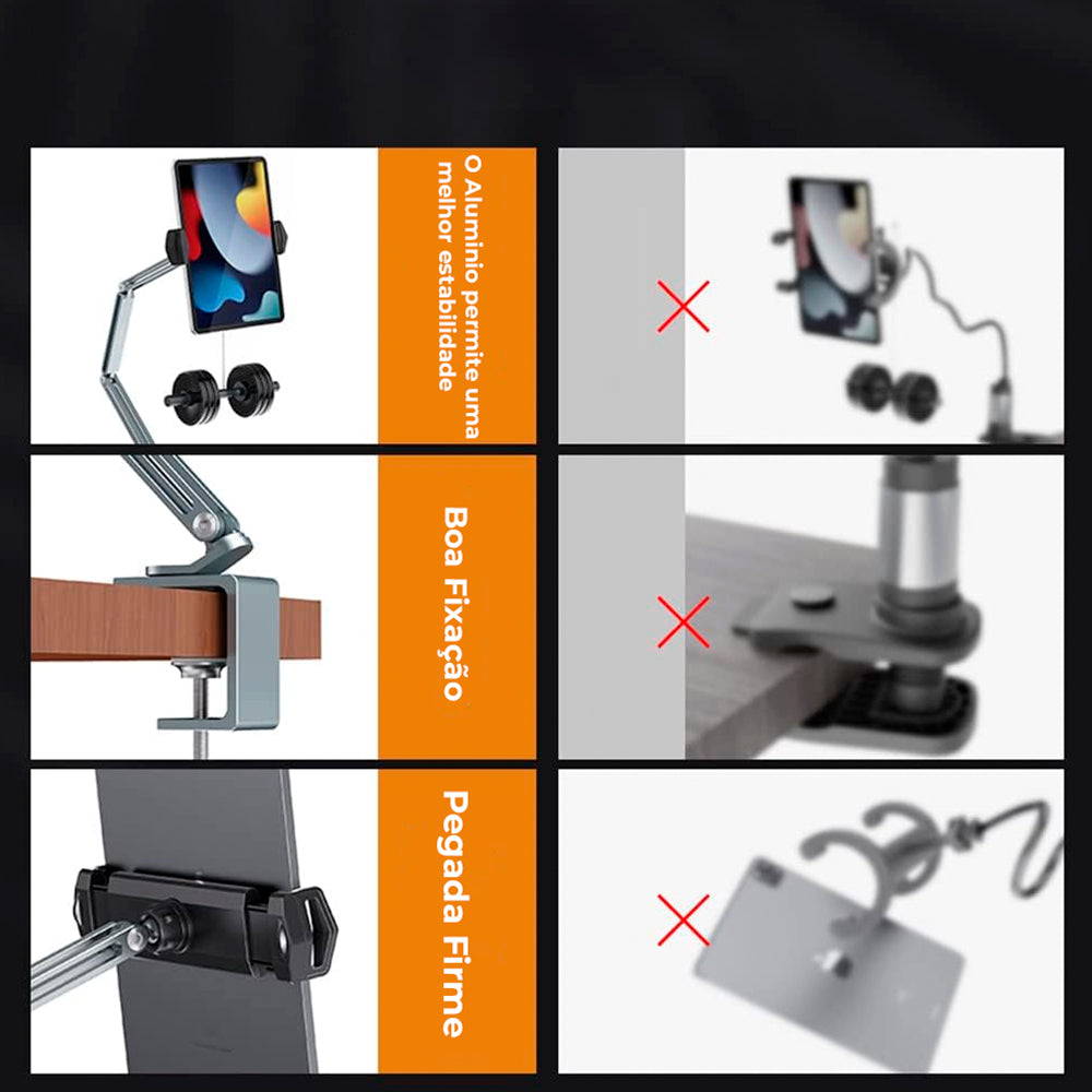 Suporte Smartphones e Tablets Com Braço Articulado Para Mesa - Cinza