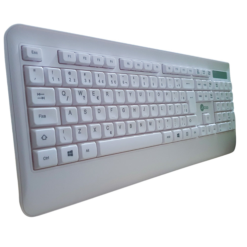 Kit Teclado Membrana, Padrão ABNT2 e Mouse Sem Fio 1.200 DPI Lecoo KW202 - Branco