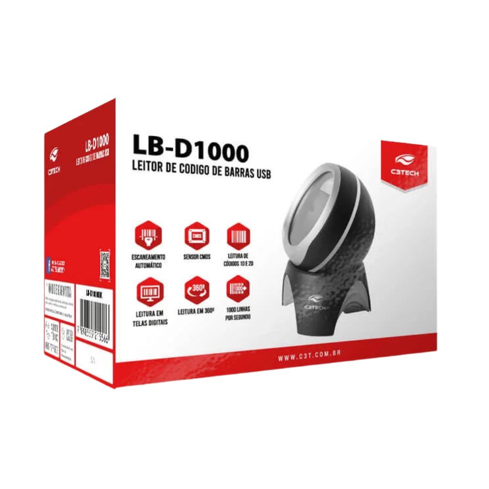 Leitor de Código de Barras 1D/2D USB LB-D1100BK C3Tech