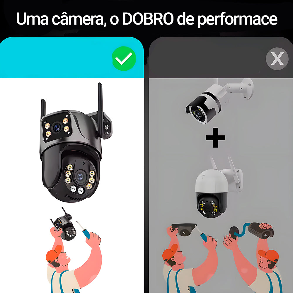 Câmera de Segurança Dupla, Giratória, IP, Wi-Fi, Full HD, 4MP, PTZ, Visão Noturna, iCSee, Compatível Alexa, IP66, Preta