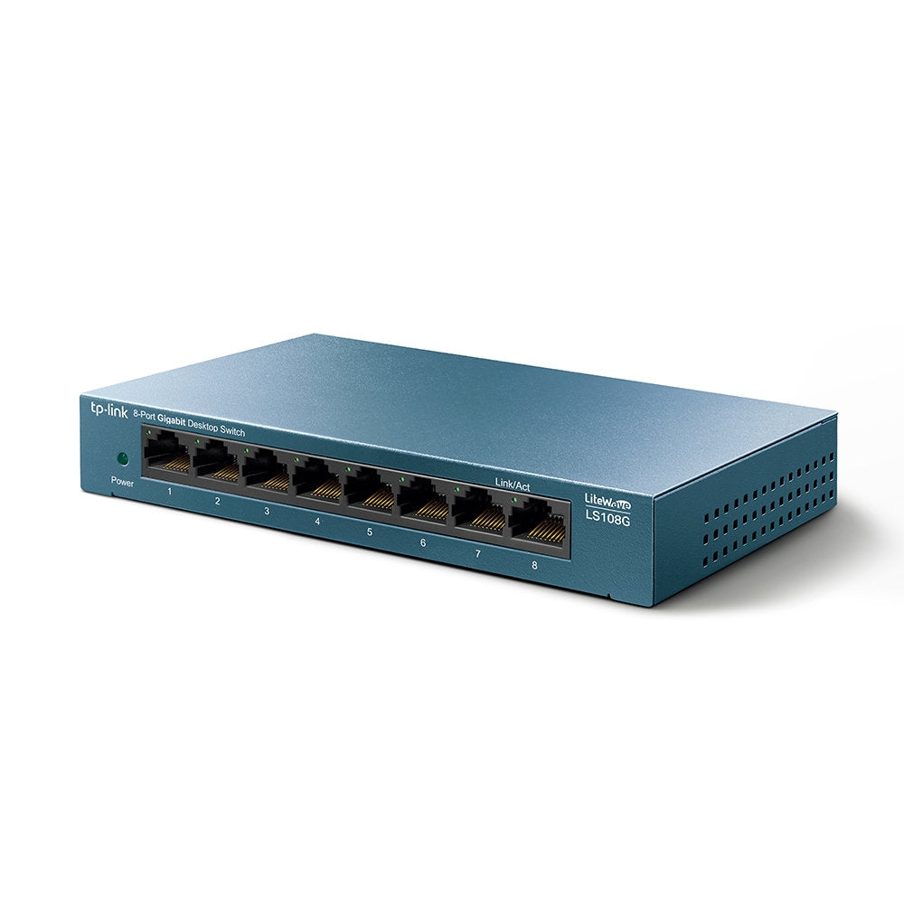 Switch TP-Link LS108G Gigabit 8 Portas 10/100/1000 Mbps Mesa Case Metal LiteWave Plug & Play Não Gerenciável