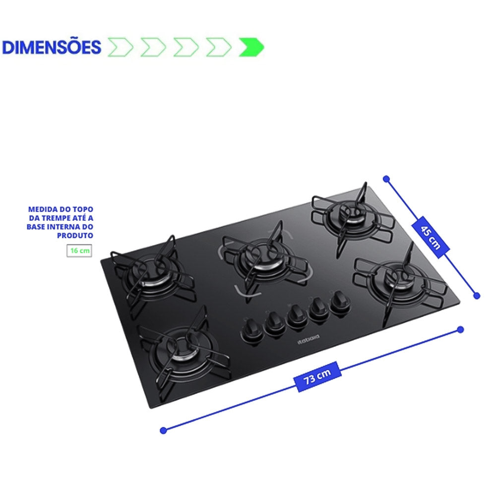 Fogão Cooktop Itatiaia Essencial 5 Bocas Preto 110V/220V