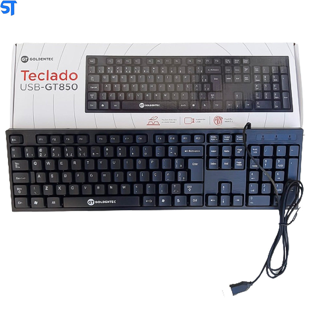 Teclado USB Slim Plug And Play Padrão ABNT2 Goldentec GT850 - Preto
