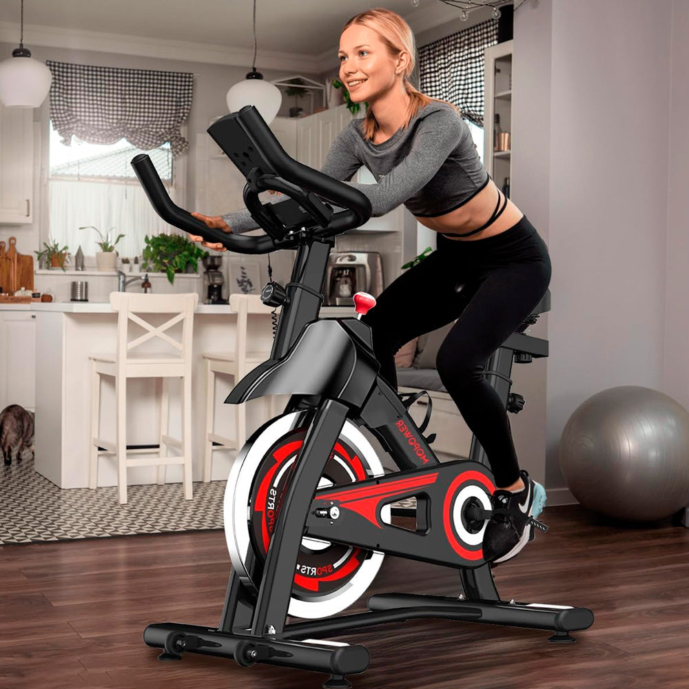 Bicicleta Ergométrica Fitness Spinning, Com Monitor LCD e Suporte Para Tablet e Celular, Mopower- Preta