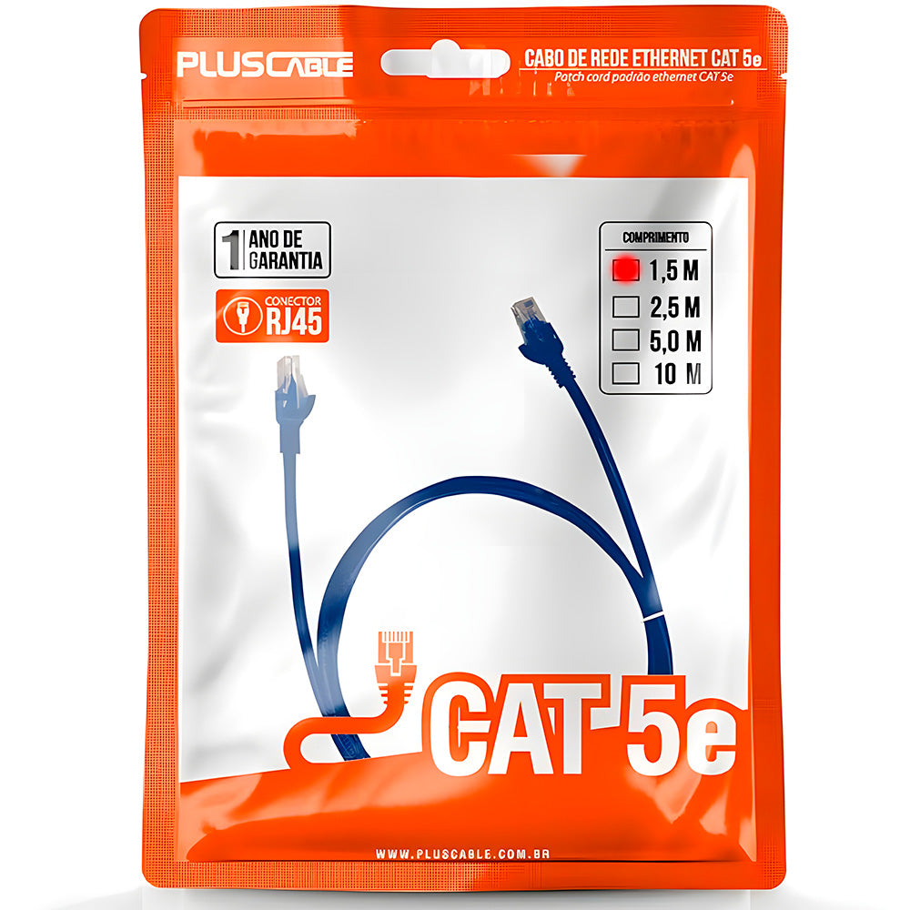 Cabo de Rede CAT5e, 1.5 Metros, Patch Cord Azul, PC-ETHU15BL - PlusCable