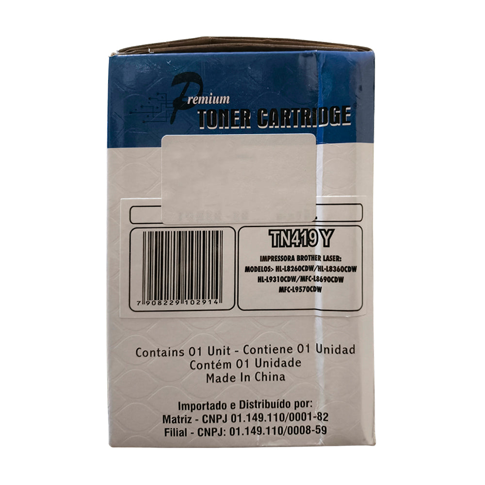Cartucho de Toner Compatível Brother, TN419Y, Amarelo, P/HLL8360CDW, MFCL8610CDW, MFCL8900CDW, MFCL9570CDW, Premium 9K