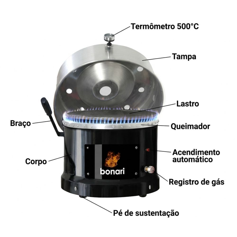 Forno de Pizza a Gás GLP BONARI B-350, Painel Mecânico, 1 Queimador, Preto