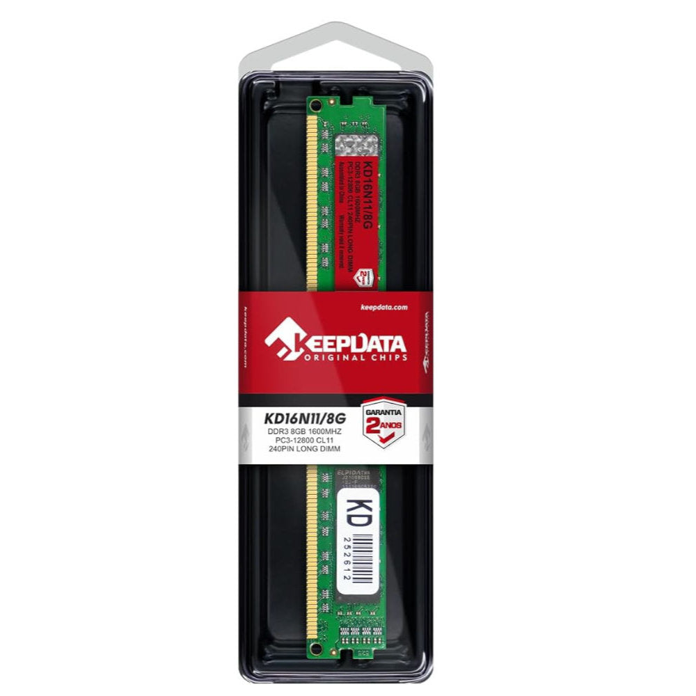 Memória RAM Desktop KeepData 8GB 1600Mhz DDR3 PC3-12800 CL11 Long DIMM KD16N11/8G