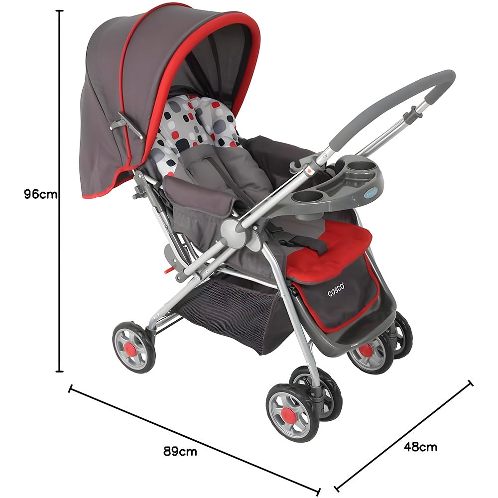 Conjunto Carrinho de Bebê Reclinável Com Bebê Conforto, Cosco Kids, Travel System Reverse, Vermelho