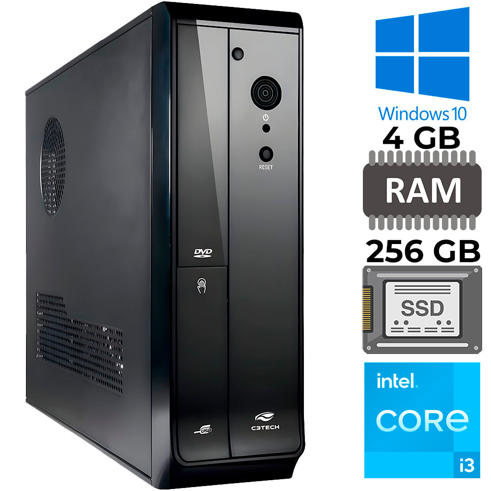 Computador Slim Core i3-2100, RAM 4GB, SSD 256GB, GAB C3Tech Slim, Windows 10, Mousepad