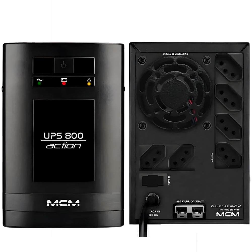 Nobreak UPS MCM 800VA,  ACTION FIT 3.1, Entrada Trivolt /220v, Saída 6 Tomadas 115V, Com Entrada  Bateria Estacionária