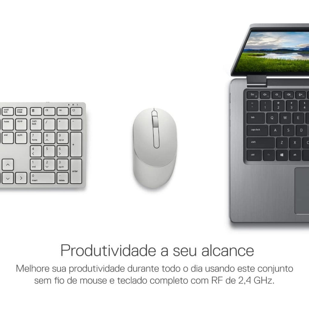 Kit Teclado e Mouse Sem Fio Dell Pro, KB3121Wt, ABNT2, Até 4.000 DPI, Bluetooth 2.4GHz, Branco