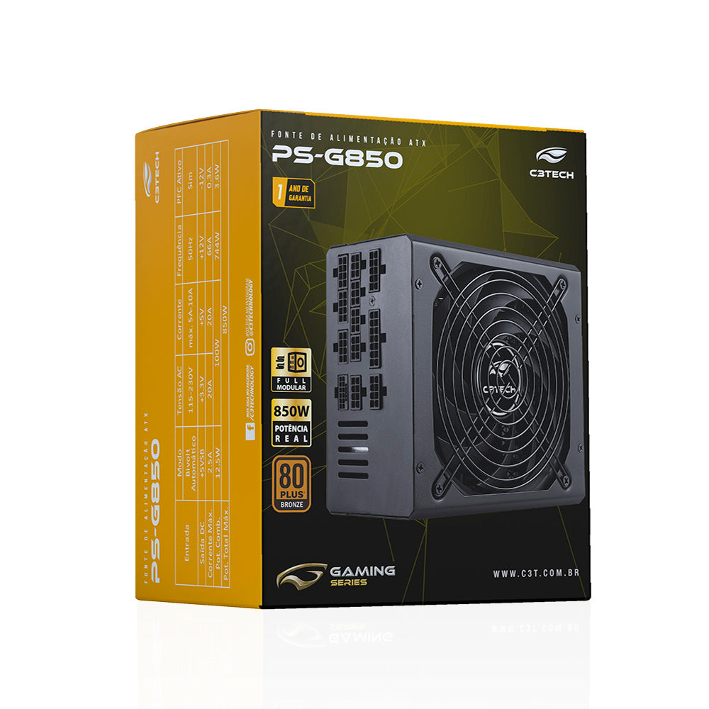 Fonte ATX Gamer 850W 80+ Plus Bronze, Full Modular PS-G850  C3Tech