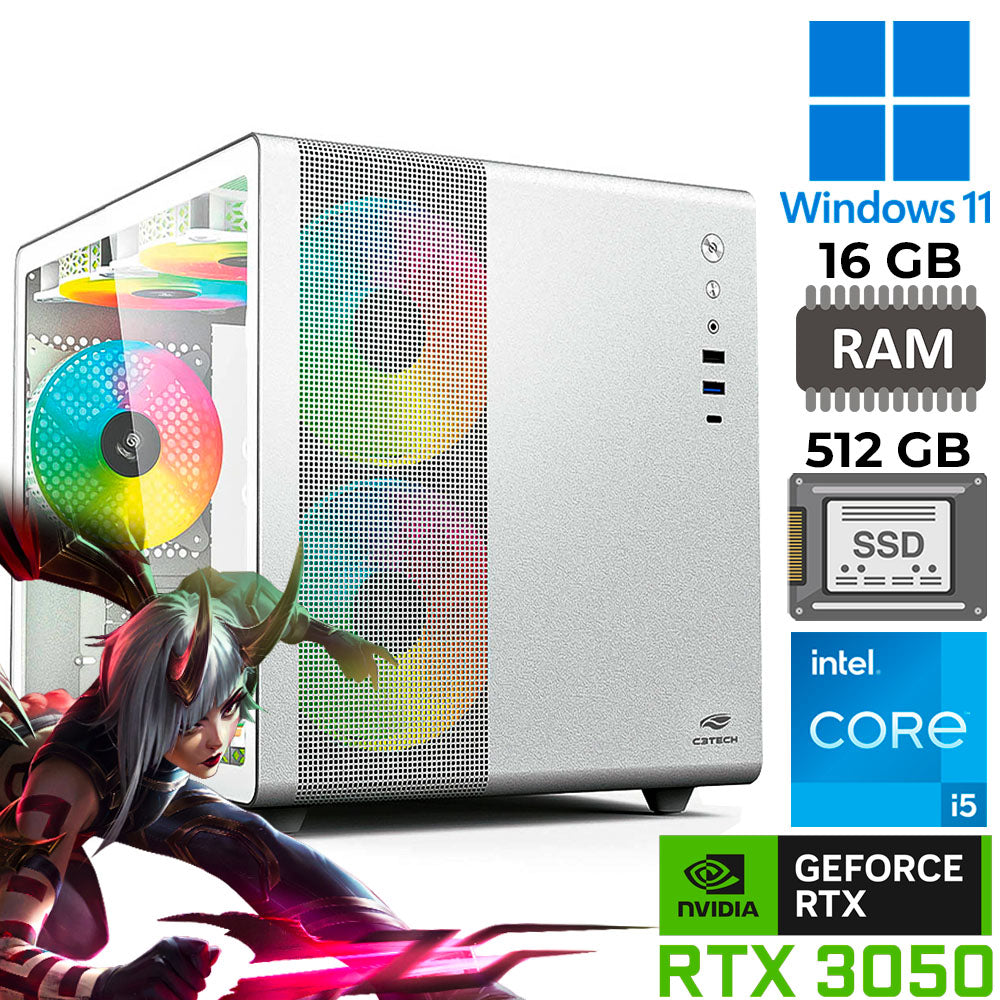 Computador Gamer Core i5-12400F, RTX 3050, RAM 16 GB DDR4, SSD 512GB , Fonte ATX 600W, Gab Aquarius MT-G71