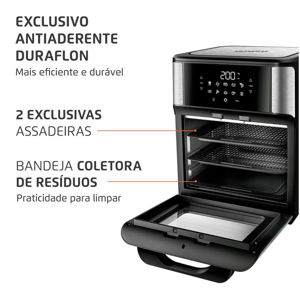 Air Fryer Fritadeira e Forno Elétrica Sem óleo Mondial - AFO-12L-BI Oven Preta 12 Litros