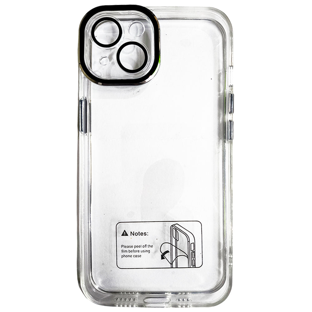 Capa Para iPhone 13, Transparente, Acabamento em Acrílico, Proteção da Câmera, Detalhes em Preto, BGM