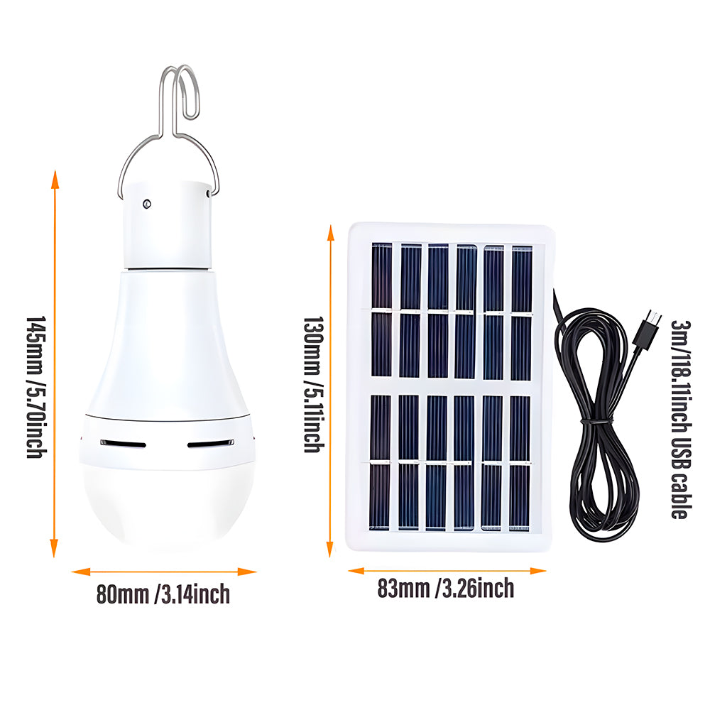Lâmpada Bulbo LED, Externa de Emergência, Com Painel Solar, 7W, A Prova D'Água, Branco