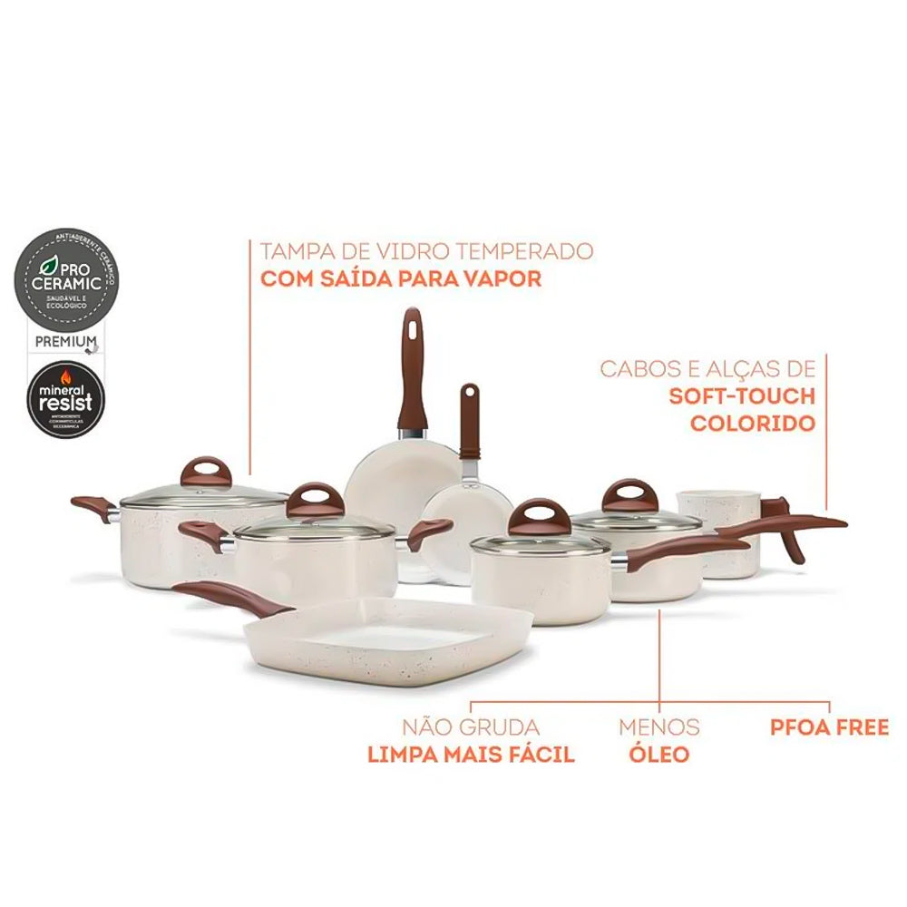 Conjunto de Panelas Brinox, Ceramic Life Smart Plus, Vanilla Com 8 Peças