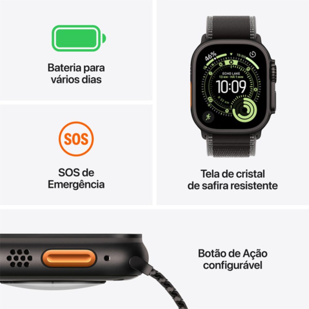 Apple Watch Ultra 3 (GPS + Cellular 49mm) Titânio com Pulseira Loop Alpina Preta Tamanho M - Preto